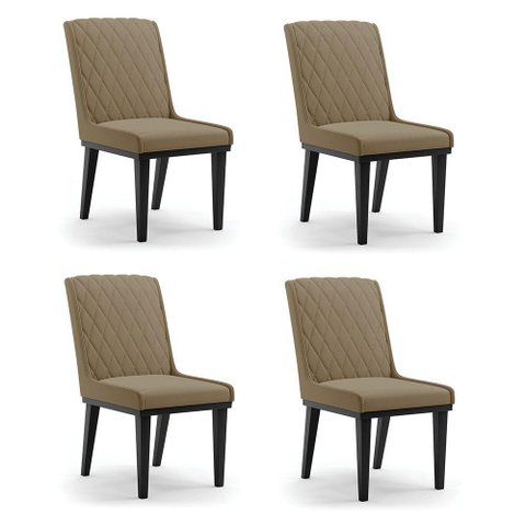 Cadeira Sala de Jantar Base Madeira Preto Kit 4 Sofia Suede Marrom Rato D03 - D'Rossi