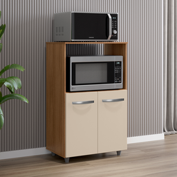 Gabinete Armário Balcão Microondas e Forno 2 Portas Savana/off White - 2