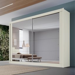 Guarda Roupa Creta 2 Portas Espelhadas 100% Mdf Off White Amêndoa - Móveis Europa - 1