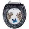 Assento Sanitário Tampa de Vaso Convencional Oval Preto Decorado com Borboleta - Borboleta Azul - 1