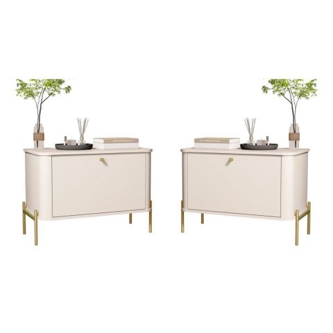 Conjunto Mesa de Cabeceira Albania Off White Dourado