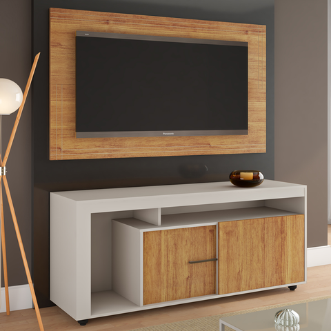 Rack com Painel para Tvs de até 50 Polegadas Melody 2 Portas Off White/mel - Casa Giulia