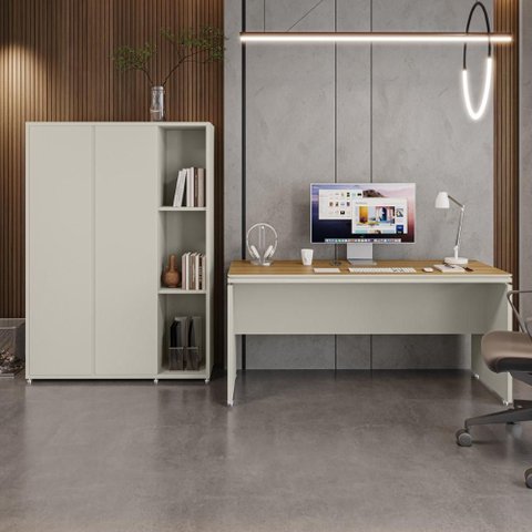 Conjunto de Escritório Office 2 Peças Mesa e Armário Hera - Via Nossa - Fendi e Freijó