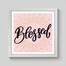 Quadro Frase Abençoado Blessed Rosa e Dourado - Quadro 30x30cm - Moldura Padrão Preto - 1