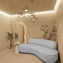 Ver imagem 2 de Sofá Curvo 2 Lugares Amsterdã 140cm Linho Cinza Claro - Amarena Móveis