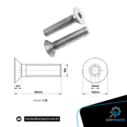 Parafuso Allen Cabeça Chata Inox 304 - M8-1,25 X 20 - 2
