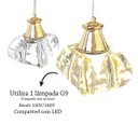 Ver imagem 4 de 3 Pendente de Cristal para Quarto Metal Dourado G9 Bet13
