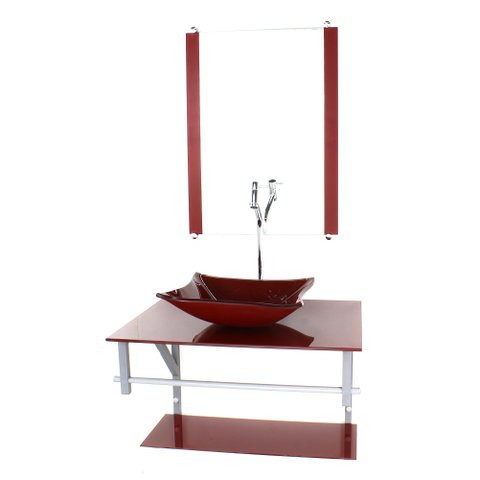 GABINETE DE VIDRO PARA BANHEIRO 60CM AC CUBA RETANGULAR VERMELHO CEREJA FULL COM TORNEIRA CROMADA