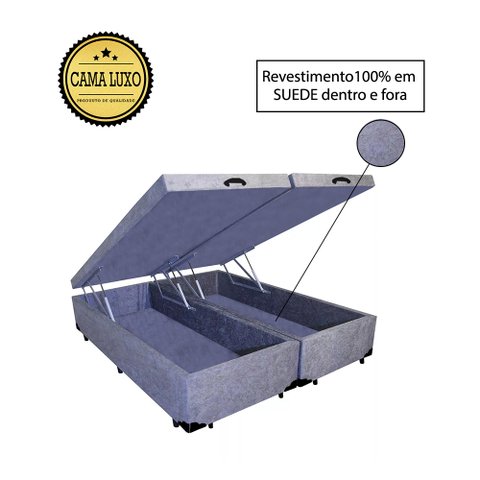 Base Box Baú King Luxo Blindado Bipartido AColchoes Suede Cinza 41x193x203