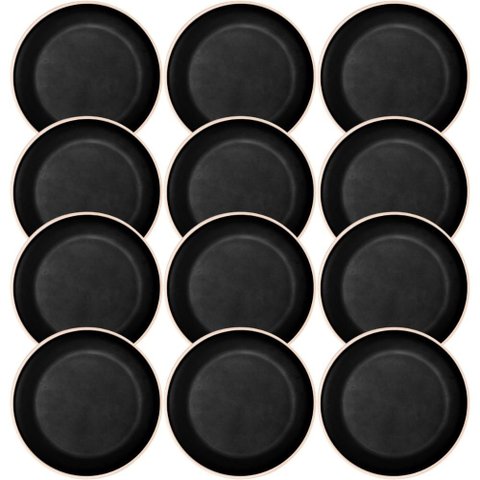 Jogo 12 Pratos Pretos Sushi 26cm Melamina Wolff Class Sashimi Petisqueira Redonda