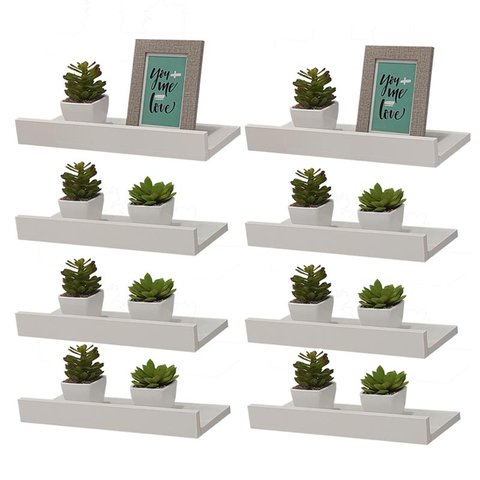 Kit 8 Prateleiras Porta Quadros 60 X 10cm Branca Suporte Invisível