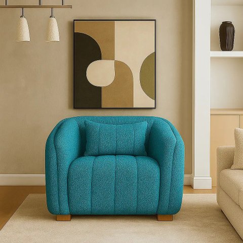 Poltrona Decorativa Sala de Estar Lilian Bouclé Terracota:azul-turquesa/liso