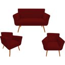 Ver imagem 1 de Kit Namoradeira + 2 Poltronas Decorativa Sabrina Suede Marsala Pés Madeira Ms Decor
