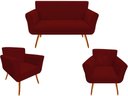 Ver imagem 1 de Kit Namoradeira + 2 Poltronas Decorativa Sabrina Suede Marsala Pés Madeira Ms Decor