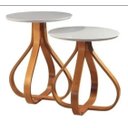 Ver imagem 1 de Mesa de Canto Pé Cebola 2 Mesas - Tampo Laqueado Offwhite com Vidro 50cm