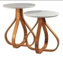 Ver imagem 1 de Mesa de Canto Pé Cebola 2 Mesas - Tampo Laqueado Offwhite com Vidro 50cm