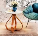 Ver imagem 3 de Mesa de Canto Pé Cebola 2 Mesas - Tampo Laqueado Offwhite com Vidro 50cm