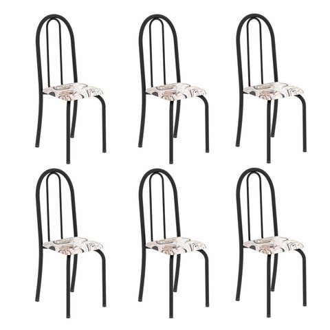 Kit 6 Cadeiras Tubular 96x36x41 cm Iris B Preto/Arabesco