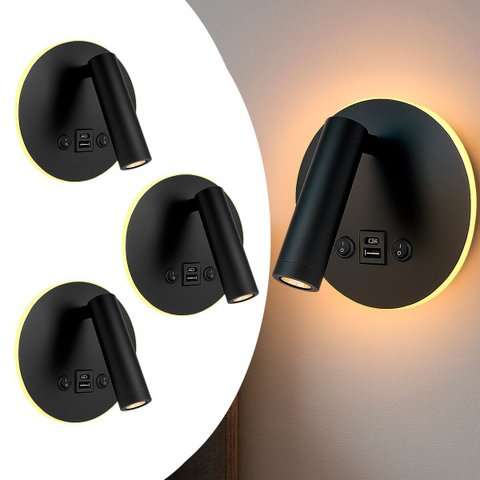 3 Arandela Spot LED Foco Móvel USB e USB-C Cabeceira BET82