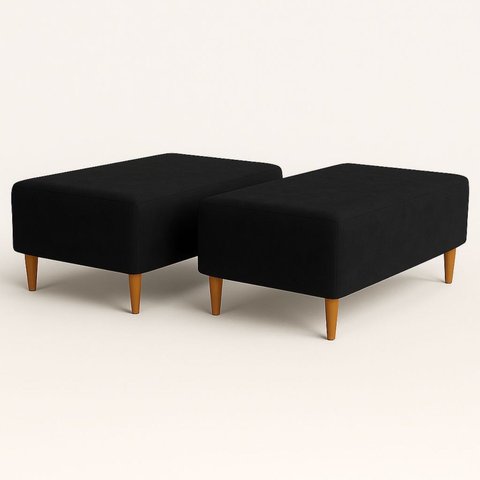 Kit 2 Puffs Bela Manu Decor Madri Sued Preto com Pés Palito