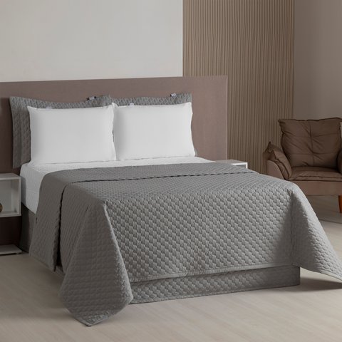 Kit 4 Pçs Cobre Leito Avulso Casal Padrão Profissional Acordes Hotelaria Micropercal 160 Fios: Cinza