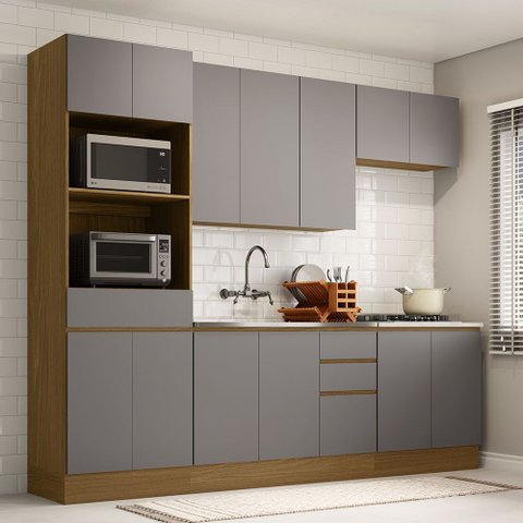 Cozinha Completa 5 Peças com Espaços para Micro-ondas e Tampo 270 Cm Slim Luciane Móveis