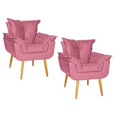 Kit 02 Poltrona Opala Sala Escritório Recepção Quarto Suede Rose Gold - Ninho Decor - 1
