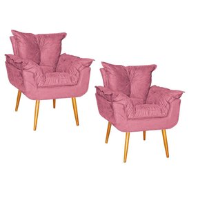 Kit 02 Poltrona Opala Sala Escritório Recepção Quarto Suede Rose Gold - Ninho Decor