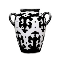 Vaso em cerâmica Dolomita, e acabamento Glaze. Cor branca com pintura à mão de âncoras estilo Tribal - 1