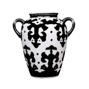 Vaso em cerâmica Dolomita, e acabamento Glaze. Cor branca com pintura à mão de âncoras estilo Tribal