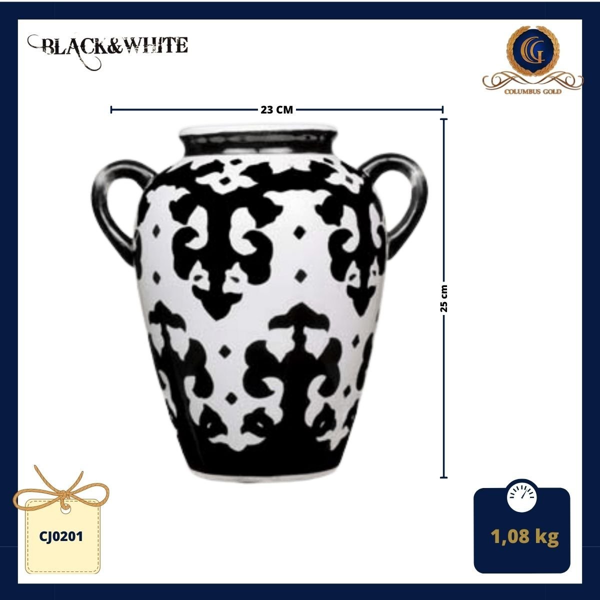 Vaso em cerâmica Dolomita, e acabamento Glaze. Cor branca com pintura à mão de âncoras estilo Tribal - 2