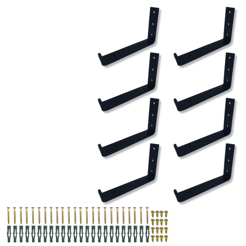 8 Fixadores de Parede Mão Francesa Formato L 15cm Aço Resistente Suporte para Prateleira Preto