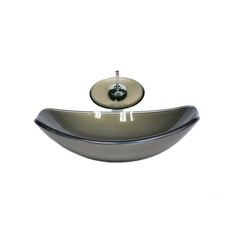 CUBA DE VIDRO OVAL CHANFRADA 46CM OURO ENVELHECIDO + VALVULA + TORNEIRA CASCATA