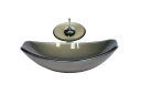 Ver imagem 1 de CUBA DE VIDRO OVAL CHANFRADA 46CM OURO ENVELHECIDO + VALVULA + TORNEIRA CASCATA