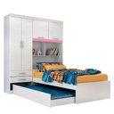 Ver imagem 1 de Guarda Roupa Solteiro com Bicama 4 Portas 2 Gavetas e Bau Milena Acp Móveis Branco/rosa