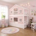 Ver imagem 2 de Beliche Infantil Casinha Dos Sonhos com Gavetas e Fechamento Inferior em Madeira Maciça Rosa/Branco