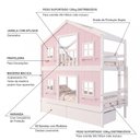 Ver imagem 5 de Beliche Infantil Casinha Dos Sonhos com Gavetas e Fechamento Inferior em Madeira Maciça Rosa/Branco