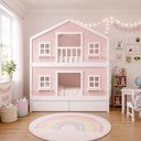 Ver imagem 1 de Beliche Infantil Casinha Dos Sonhos com Gavetas e Fechamento Inferior em Madeira Maciça Rosa/Branco