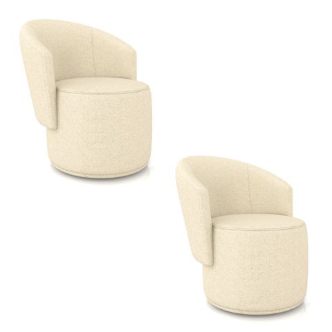 Poltrona Decorativa Orgânica Fixa para Sala Kit 2 Malu Linho Bege M11 - D’Rossi