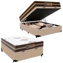 Ver imagem 1 de Cama Box Baú Casal Sintético Colchão Molas Ensacadas 138cm Bege Suporta até 120 Kg por Pessoa