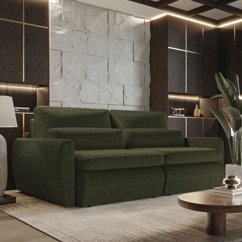 Sofá Cama Orgânico Multifuncional Charlie 2,10 Linho com Almofadas Soltas Conforto Anatômico Verde