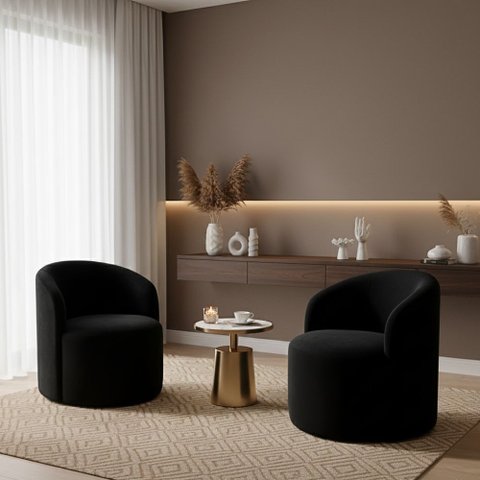 Kit 02 Poltronas Curva Orgânica Nature Gaia Veludo Preto - Montanaris Decor