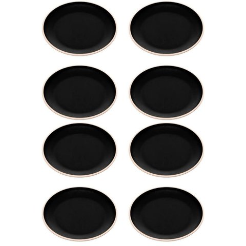 Kit 8 Pratos de Melamina 21,5cm Raso Preto Sushi Wolff Class Sashimi Culinária Oriental