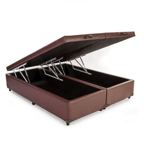 Cama Box Baú Casal 138 Bipartido Tecido Marrom com Colchão Alegro Bello Box D28 Cinza 58x138x188