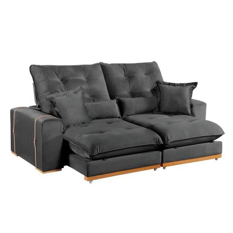 Sofá Milano 4 Lugares Retrátil e Reclinável 250cm Cinza Veludo