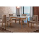Ver imagem 1 de Sala Jantar Mesa Havana Tampo C/ Vidro Curvo 120cm+4 Cadeiras Dafne Madeira Naturale/off White -