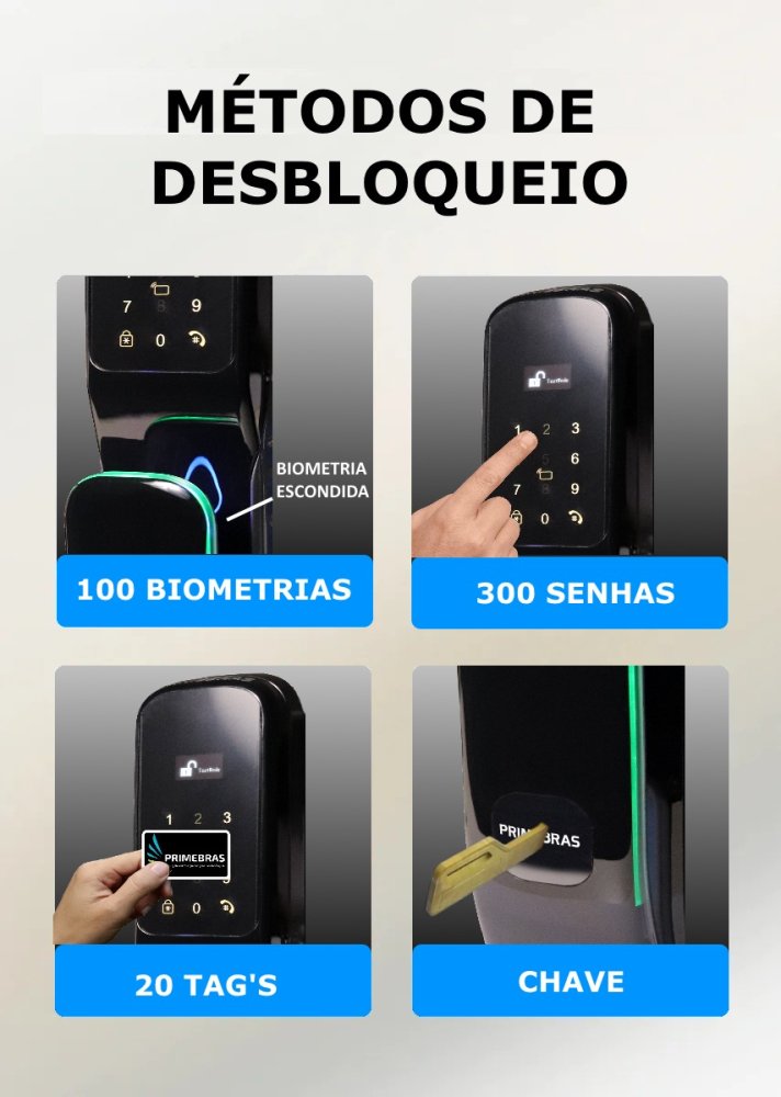Fechadura Digital Biométrica Automatizada Inteligente Primebras Com Wifi + App Tuya e PrimeHome Luxo - 3