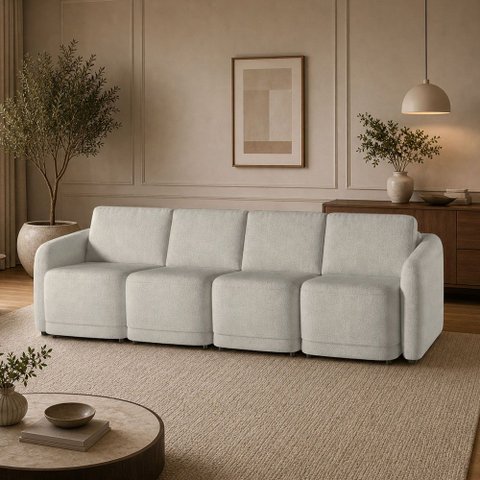 Sofá Cama para Sala de Estar 4 Lugares 356cm Montserrat K01 Bouclê Bege - Lyam Decor