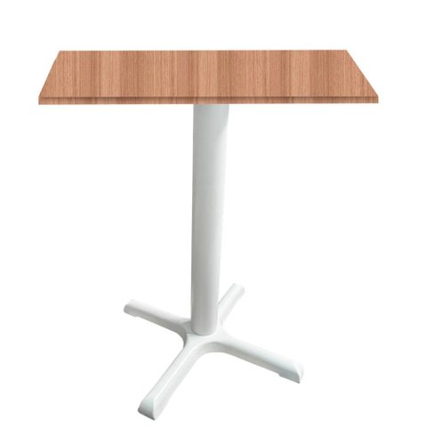 Mesa Ômega Ferro Branco 74cm (alt) Base em X Tampo Mdp Quadrado Noce Nat 80cm (larg) X 2,50cm (alt)