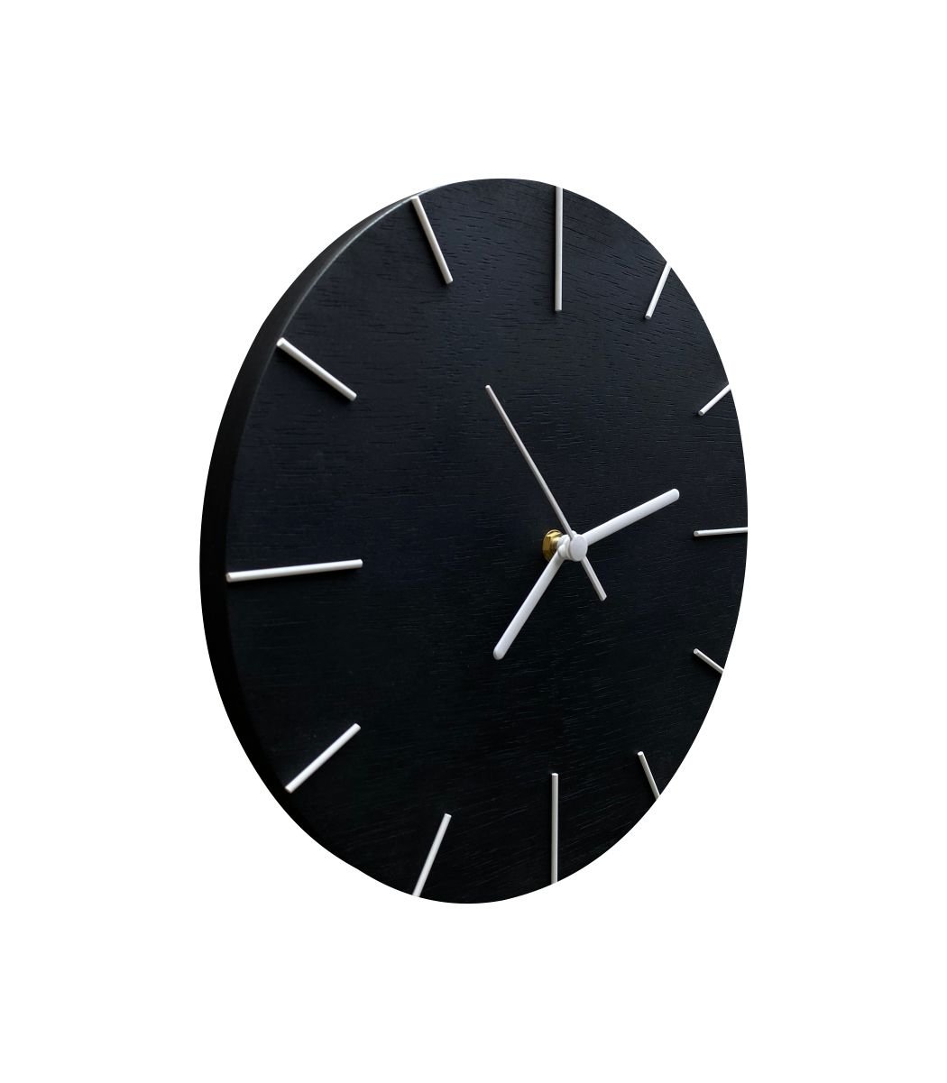 Relógio de Parede Em Madeira Preto Fosco com Ponteiros Branco 30cm - 2